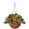 20&#x22; Pre-lit Glittery Mountain Artificial Christmas Spruce Hanging Basket with White Edged Cones, Red Berries and Warm White LED Lights